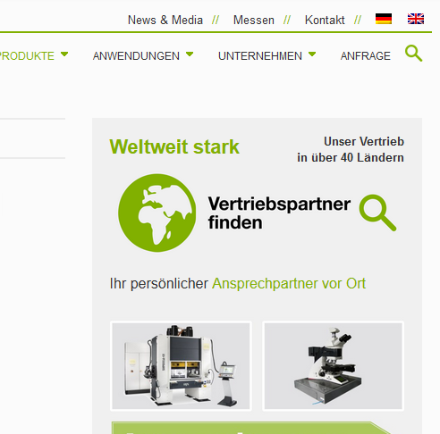 Bildausschnitt einer Website mit Vertriebs- und Shopfunktionalität